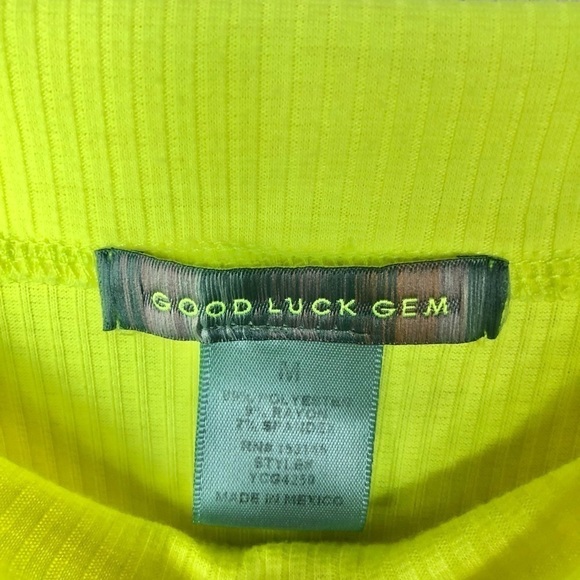NEW Good Luck Gem Neon Yellow Ribbed Square Neck Short Sleeve M - Picture 5 of 5